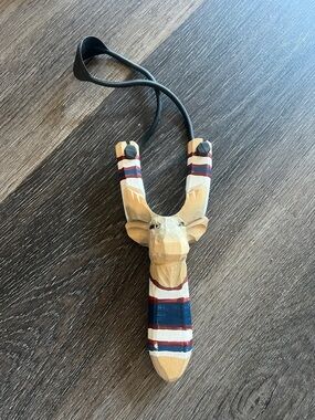 (51) Hand-Painted Wooden Slingshot - Blue & White